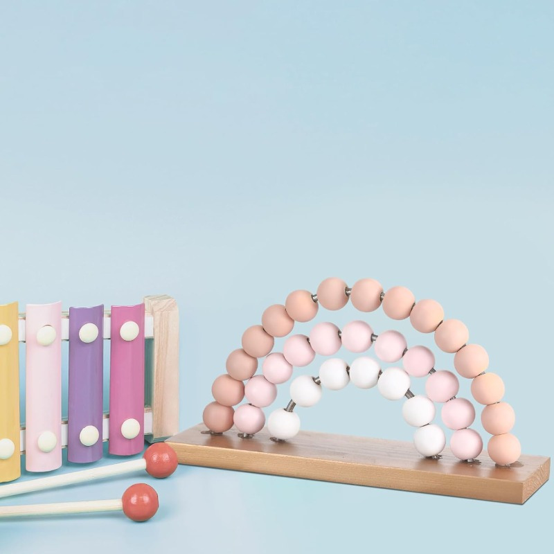 Baby Nursery Decor Girl - Regenbogen-Mädchen, 3D-Babyzimmer-Dekoration, rosa Holzperlen, Wandkunst, eigenständiges