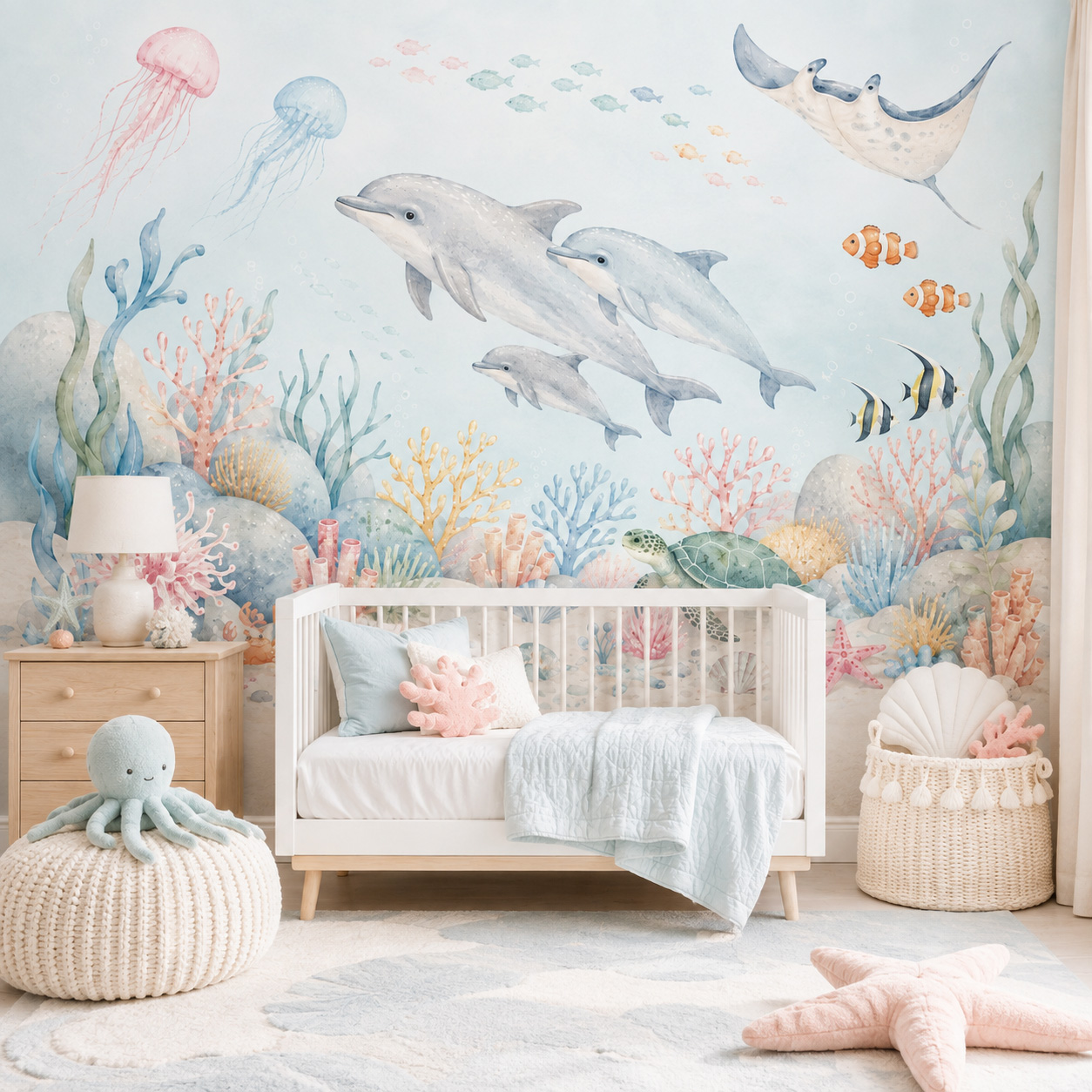 Unterwasser-Meerestiere Selbst – Baby Nursery Peel And Stick Wallpaper Bewertung und Preis